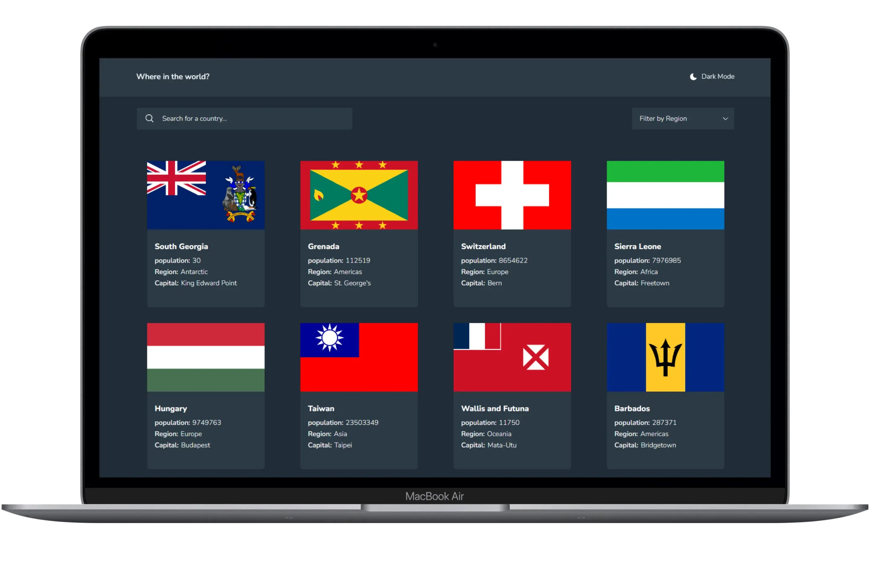 Imagen del proyecto Where in the World desde una laptop