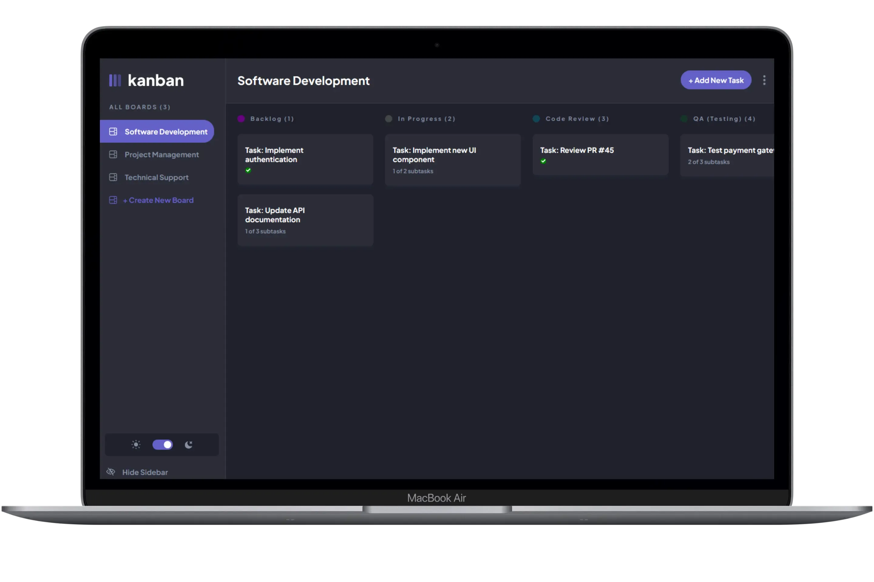 Imagen del proyecto kanban-app desde una laptop